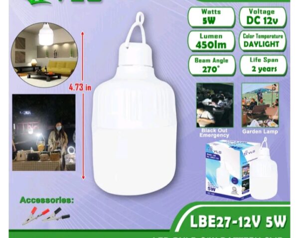 BULB LED VLG 12V DC 5W WITH ALLIGATOR CLIP NO-LBE27-5W LE-127