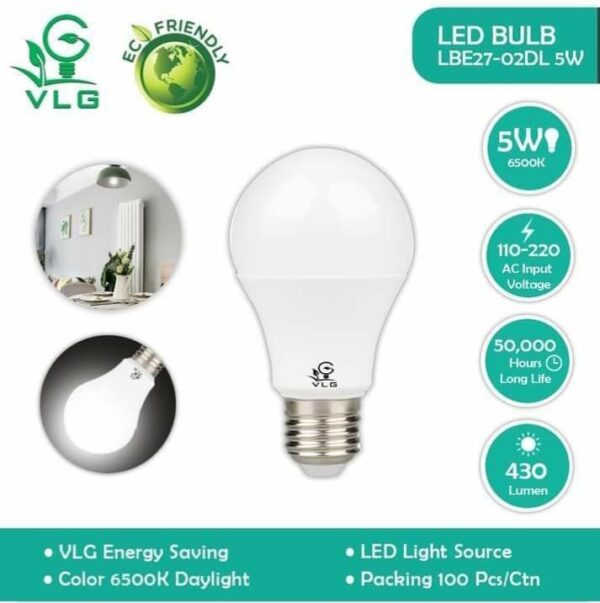 Vlg bulb led 5w 220v lbe27-02dl