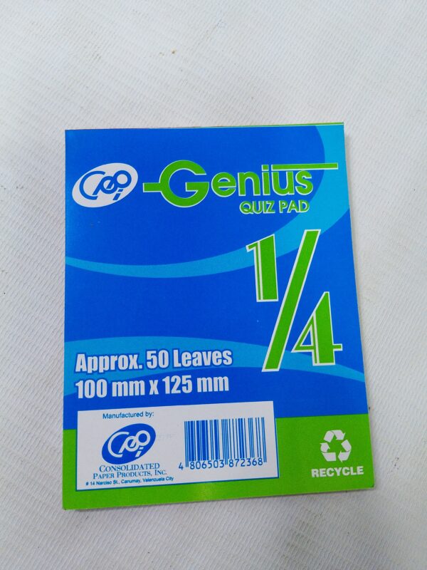 GENIUS QUIZ PAD ¼ 100x125MM 50LVS