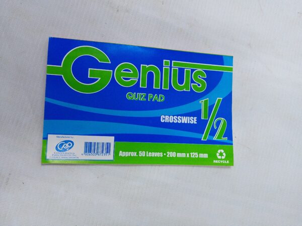 GENIUS QUIZ PAD ½CROSSWISE 200x125MM 50LEAVES