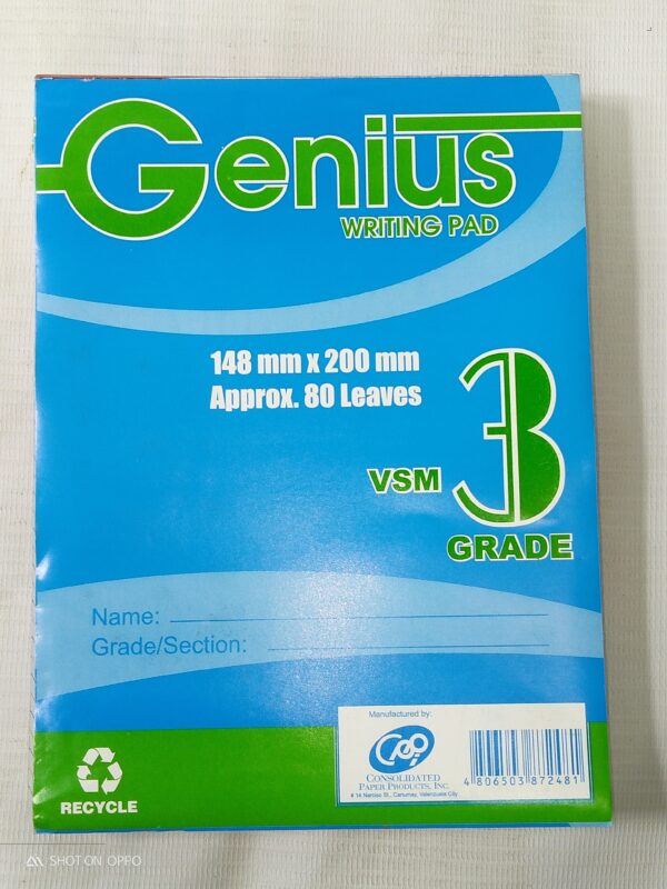 GRADE PAD GENIUS WRITING PAD GRADE 3