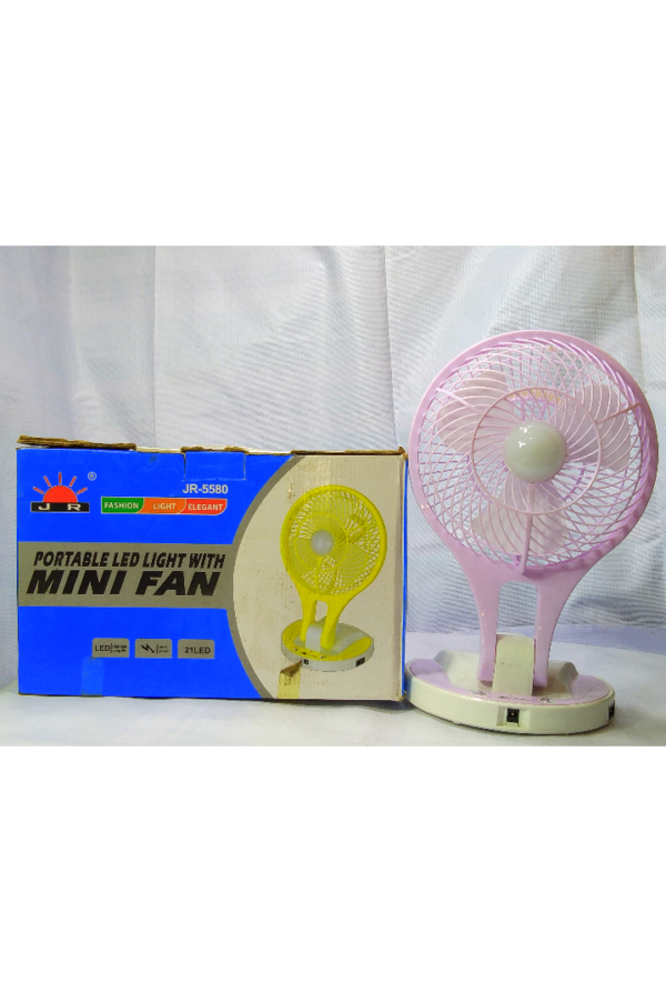 JR PORTABLE LED LIGHT WITH MINI FAN 21LED CHARGEABLE