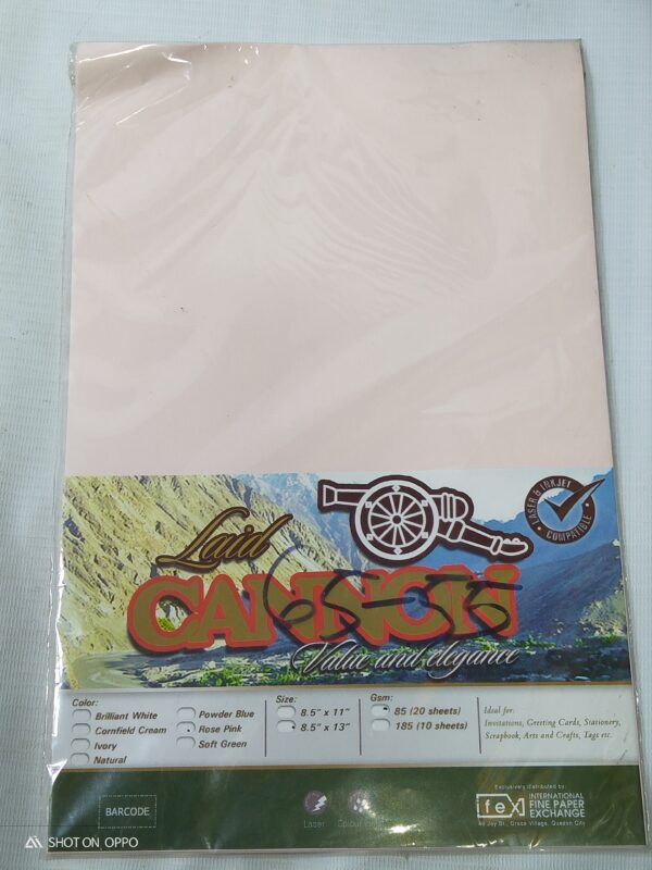 LAID CANNON ROSE PINK PAPER 8.5x13 20SHEETS