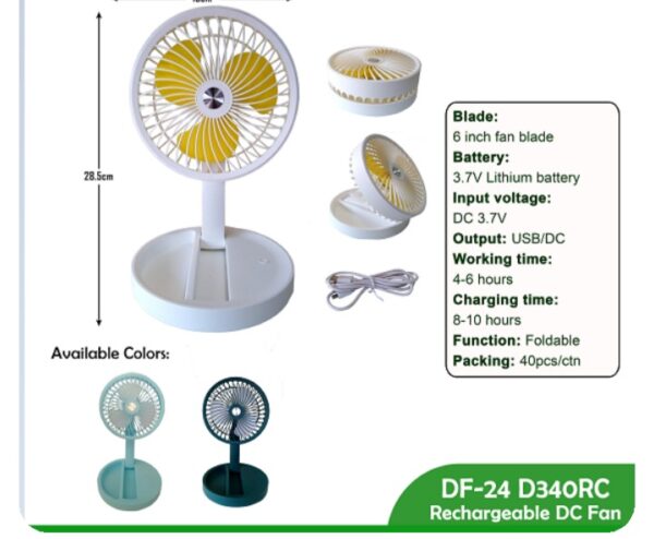 MINI FAN CHARGEABLE DC FORT VGL WITH STAND NO-D340TC DF-34